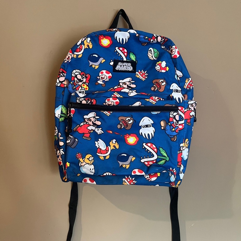 Nintendo Super Mario Bros All Over Print Blue‎ Canvas Backpack 2020 Release